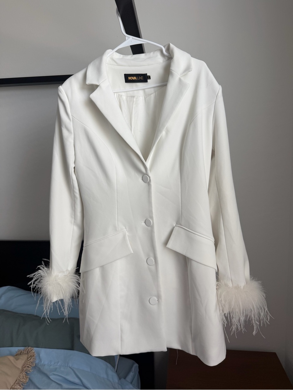 Fashion Nova White Feather Cuff Blazer Mini Dress - Picture 2 of 6